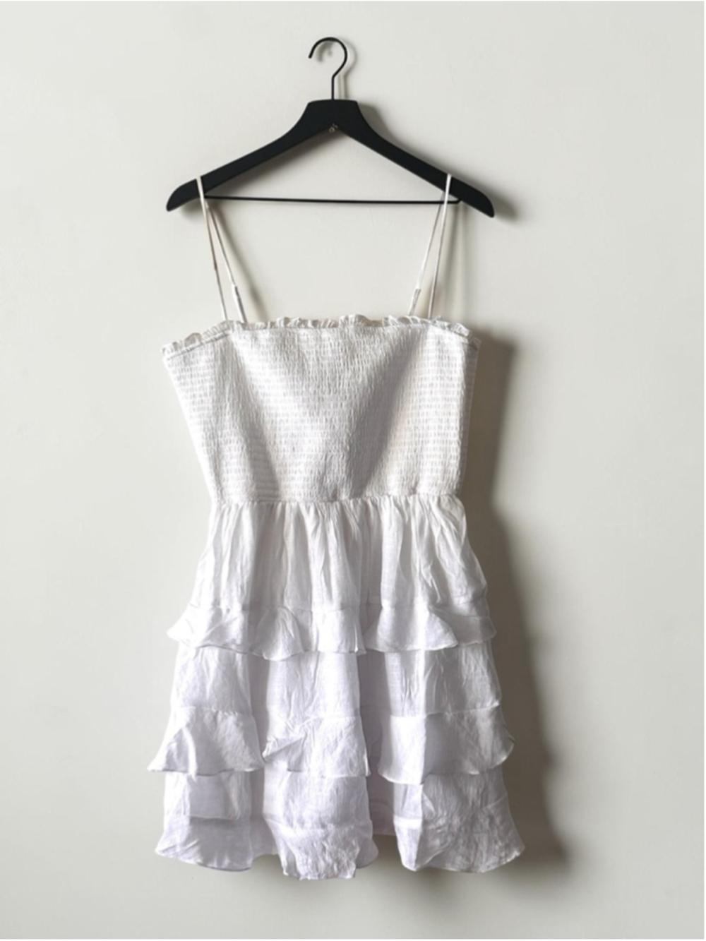 NWT Francesca’s White Smocked Mini Dress Bridal Shower Grad Open Back Large